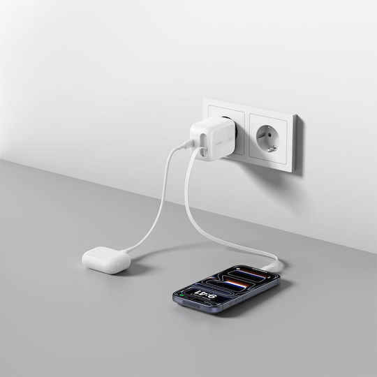 Belkin Φορτιστής με Ενσωματωμένο Καλώδιο GaN USB-C 45W Power Delivery Λευκός (BOOST Charge Pro)