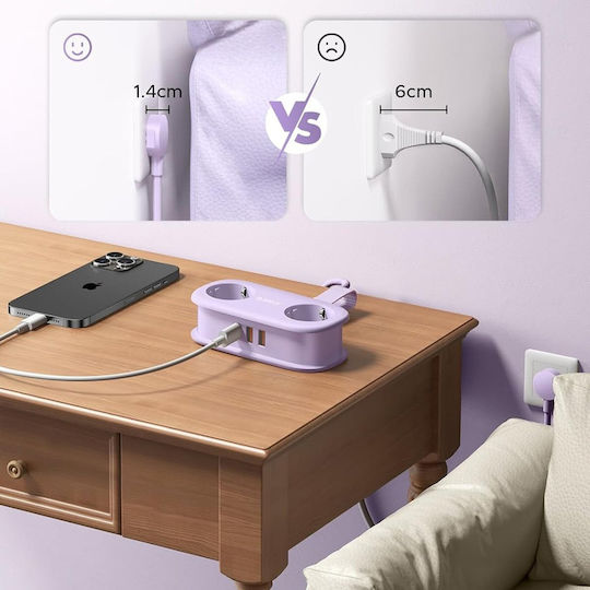 Orico GaN Charging Station With 2 USB-A Output Ports And USB-C Output Port And USB-C Cable 20W Power Delivery In Purple Colour AP3