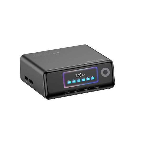 Mobile Origin Βάση Φόρτισης GaN με 2 Θύρες USB-A και 4 Θύρες USB-C 240W Power Delivery / Quick Charge 3.0 / Quick Charge 2.0 σε Μαύρο χρώμα (PW39)