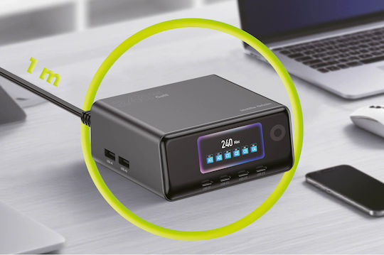 Mobile Origin Βάση Φόρτισης GaN με 2 Θύρες USB-A και 4 Θύρες USB-C 240W Power Delivery / Quick Charge 3.0 / Quick Charge 2.0 σε Μαύρο χρώμα (PW39)