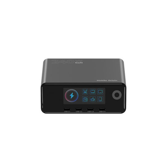 Mobile Origin Βάση Φόρτισης GaN με 2 Θύρες USB-A και 4 Θύρες USB-C 240W Power Delivery / Quick Charge 3.0 / Quick Charge 2.0 σε Μαύρο χρώμα (PW39)