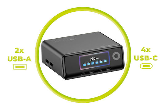 Mobile Origin Βάση Φόρτισης GaN με 2 Θύρες USB-A και 4 Θύρες USB-C 240W Power Delivery / Quick Charge 3.0 / Quick Charge 2.0 σε Μαύρο χρώμα (PW39)