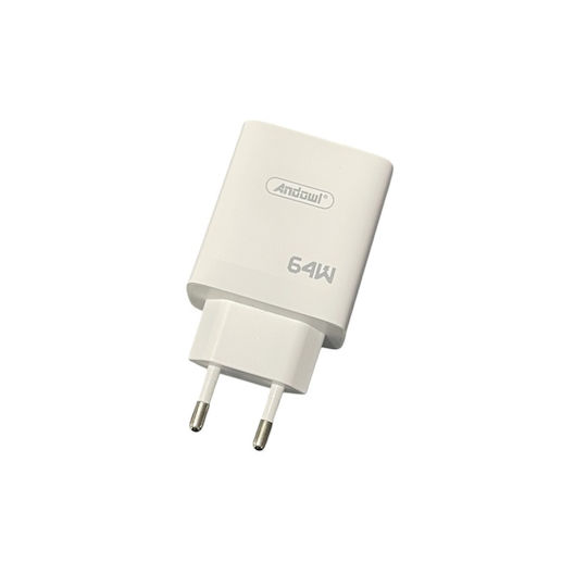 Andowl Încărcător Fără Cablu cu 2 Porturi USB-A și 2 Porturi USB-C 64W Albς (Q-CD665)