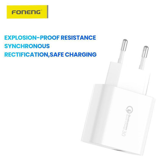 Foneng Ladegerät mit USB-A Anschluss und Kabel Blitzschlag 18W Schnellaufladung 3.0 Weißs (EU46)