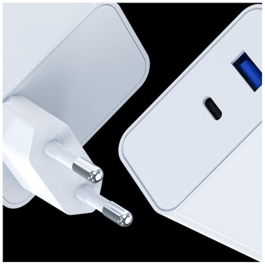 3MK Φορτιστής Χωρίς Καλώδιο GaN με Θύρα USB-A και Θύρα USB-C 45W Power Delivery / Quick Charge 4+ Λευκός (FlowPower)