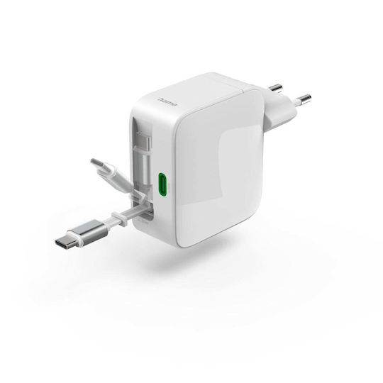 HAMA Зарядно Устройство GaN с USB-C Изходен Порт и USB-C Кабел 30W Power Delivery Бял 00201956