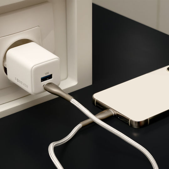 Forever Φορτιστής Χωρίς Καλώδιο GaN με Θύρα USB-A και Θύρα USB-C 20W Power Delivery Λευκός (TC-08-20AC)