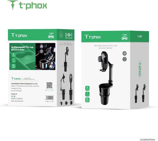 T-Phox Βάση Κινητού Αυτοκινήτου με Ρυθμιζόμενα Άγκιστρα Μαύρη