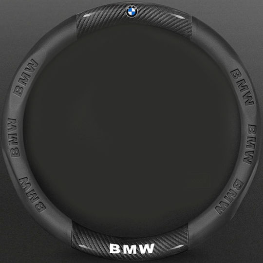 Car Steering Wheel Cover with Diameter 37cm Synthetic Black with Black Stitching