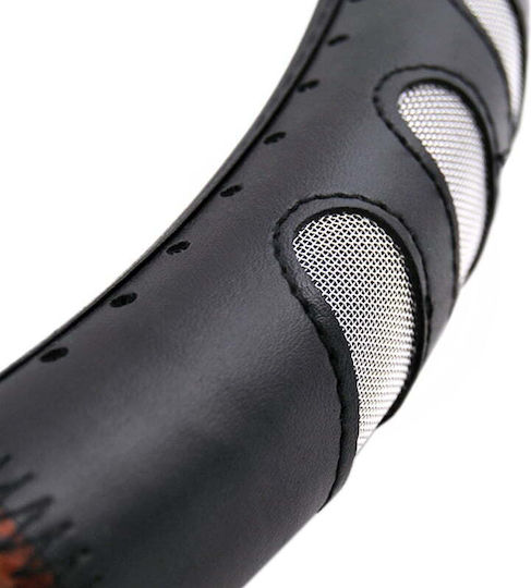 Autoline Car Steering Wheel Cover with Diameter 38cm Synthetic Black with Brown Stitching
