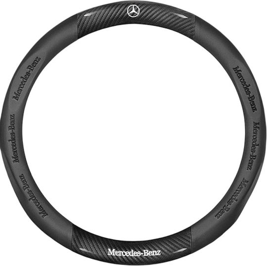 Car Steering Wheel Cover with Diameter 37cm Synthetic Black with Black Stitching