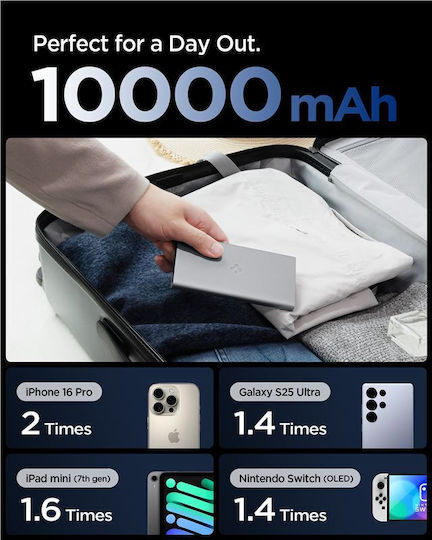 Spigen EA2210 Power Bank 10000mAh 22.5W με Θύρα USB-A και 2 Θύρες USB-C Power Delivery Γκρι