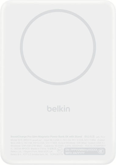 Belkin BoostCharge Slim Magnetic MagSafe Power Bank 5000mAh 15W με Θύρα USB-C Power Delivery Λευκό