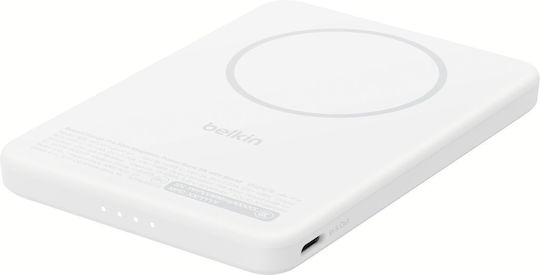 Belkin BoostCharge Slim Magnetic MagSafe Power Bank 5000mAh 15W με Θύρα USB-C Power Delivery Λευκό