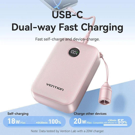 Vention Power Bank 20000mAh 22.5W with USB-A Port and USB-C Port Beige