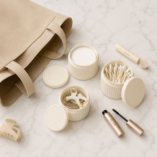Femmit 3 Piece Bathroom Organizers Cream Lid Cotton Swabs Tweezers & Makeup Accessories