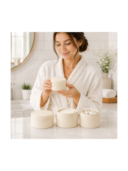 Femmit 3 Piece Bathroom Organizers Cream Lid Cotton Swabs Tweezers & Makeup Accessories