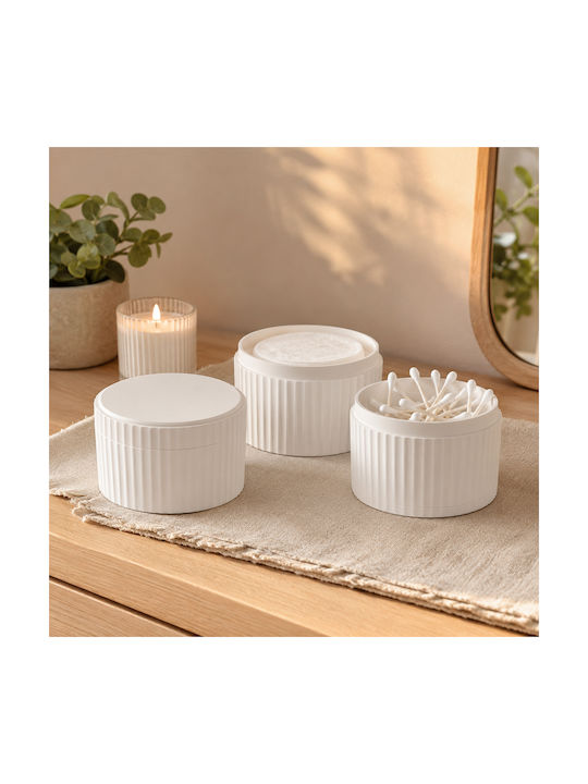 Femmit 3 Piece Bathroom Organizers White Lid Cotton Swabs Tweezers & Makeup Accessories