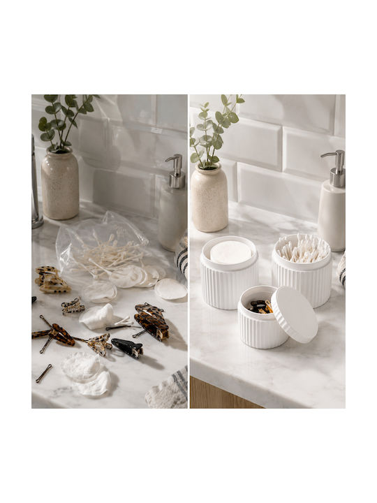 Femmit 3 Piece Bathroom Organizers White Lid Cotton Swabs Tweezers & Makeup Accessories