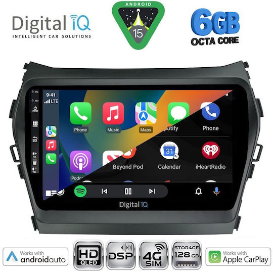 Digital IQ Car Audio System for Hyundai iX45 / Santa Fe 2013-2017 Bluetooth USB WiFi GPS Apple CarPlay Android Auto with 9" Touch Screen