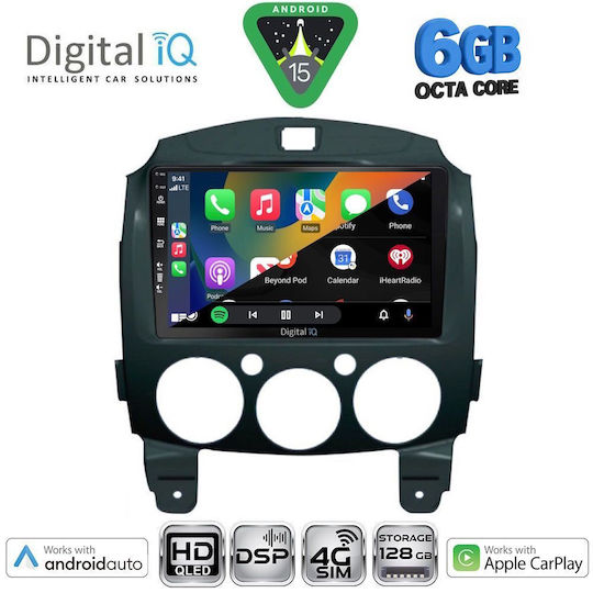 Digital IQ Auto-Audiosystem für Mazda 2 2007-2014 (Bluetooth/USB/Eingebautes Wi-Fi / GPS / Apple CarPlay / Android Auto) mit 9 Zoll Touchscreen
