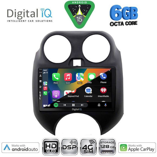 Digital IQ Car Audio System for Nissan Micra 2010-2014 Bluetooth USB WiFi GPS Apple CarPlay Android Auto with 9" Touch Screen