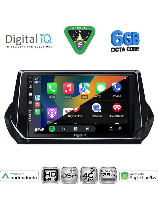 Digital IQ Car Audio System for Peugeot 208 2008 (Bluetooth/USB/WiFi/GPS/Apple CarPlay/Android Auto) with 9" Touch Screen