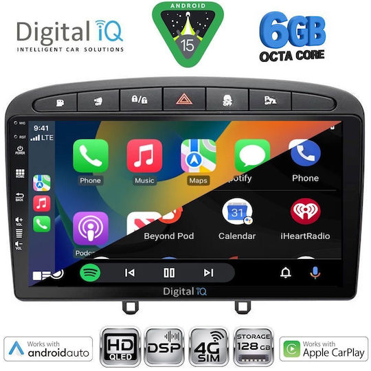 Digital IQ Ηχοσύστημα Αυτοκινήτου για Peugeot 308 / RCZ 2007-2012 (Bluetooth/USB/WiFi/GPS/Apple-Carplay/Android-Auto) με Οθόνη Αφής 9"