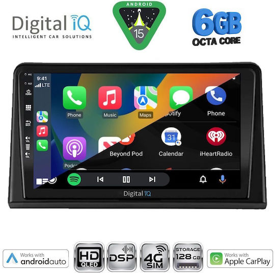 Digital IQ Sistem Audio Auto pentru Renault Express Bluetooth USB Wi-Fi GPS Apple CarPlay Android Auto cu Ecran Tactil 9"
