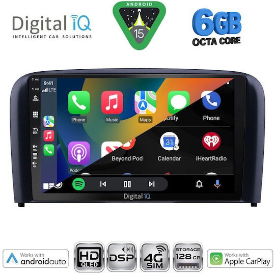 Digital IQ Ηχοσύστημα Αυτοκινήτου για Volvo S80 1998-2006 (Bluetooth/USB/WiFi/GPS/Apple-Carplay/Android-Auto) με Οθόνη Αφής 9"