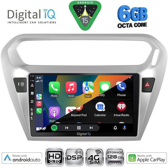 Digital IQ Car Audio System for Peugeot 301 Citroen C-Elysee 2013-2023 Bluetooth USB WiFi GPS Apple CarPlay Android Auto with 9" Touch Screen