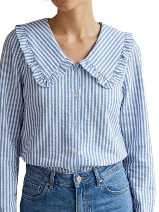 Naf Naf Camille Women's Striped Blouse Large Collar Xxs
