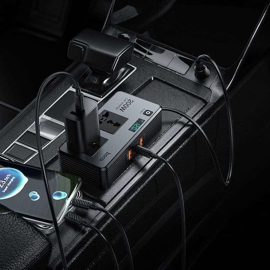 Hoco Z66 Φορτιστής Αυτοκινήτου 200W με Θύρες: 3xUSB-A Μαύρο Χρώμα