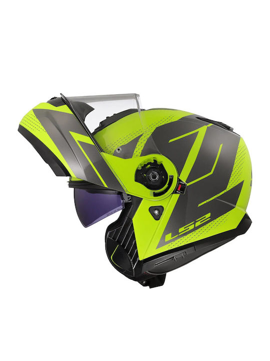 LS2 Strobe II Code Gloss H-V Yellow/Grey Motorcycle Helmet Modular ECE 22.06 1700gr With Sun Visor