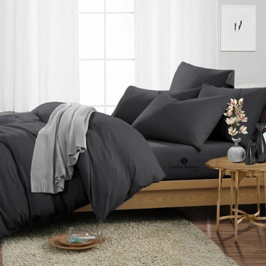 Kotonia Home Σετ Παπλωματοθήκη Βαμβακερή 180x200cm Ημίδιπλη με Μαξιλαροθήκη Γκρι