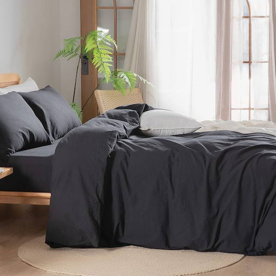 Kotonia Home Σετ Παπλωματοθήκη Βαμβακερή 180x200cm Ημίδιπλη με Μαξιλαροθήκη Γκρι