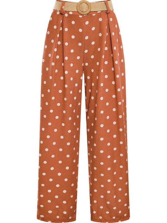 Celestino Women's Polka Dot Trousers with Woven Belt Terracotta