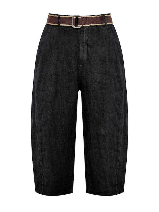Celestino Damen Leinenhose mit Gummiband Schwarz