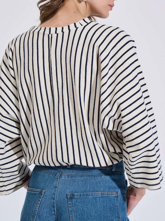 Women's Cotton Striped Ecru Blouse