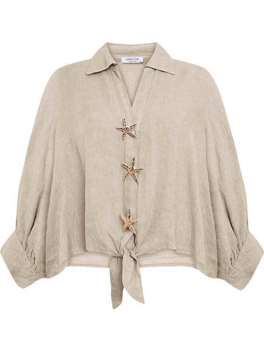 Celestino Damenhemd Kurz Leinen Bindung Loose Fit Beige