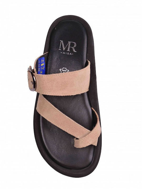 Leather Women's Flat Sandals Beige