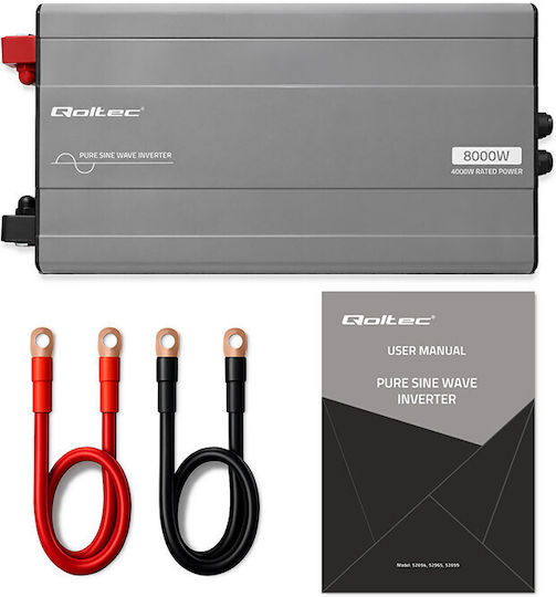 Qoltec Μετατροπέας Τάσης Pure Sine Wave 12v 230v 1000/2000w Ups Bypass Lcd Usb Usb-c Συμβατός Lifepo4 Gel Agm