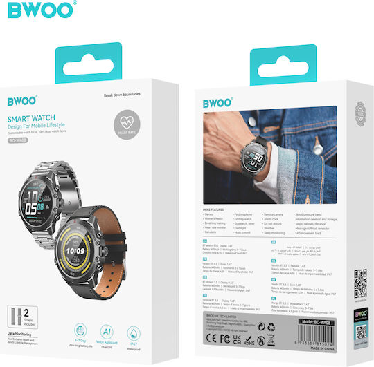 Bwoo Смарт Часовник Wa-08 1.43” Amoled Черен