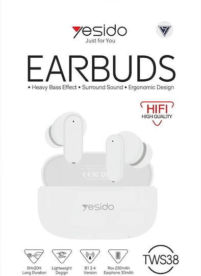 Yesido TWS38 In-Ear Bluetooth-Freisprecheinrichtung Kopfhörer mit Ladeetui Weiß