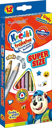 Triangular School Crayons Super Size 12 Colors + Sharpener Animals School Kids Bambino