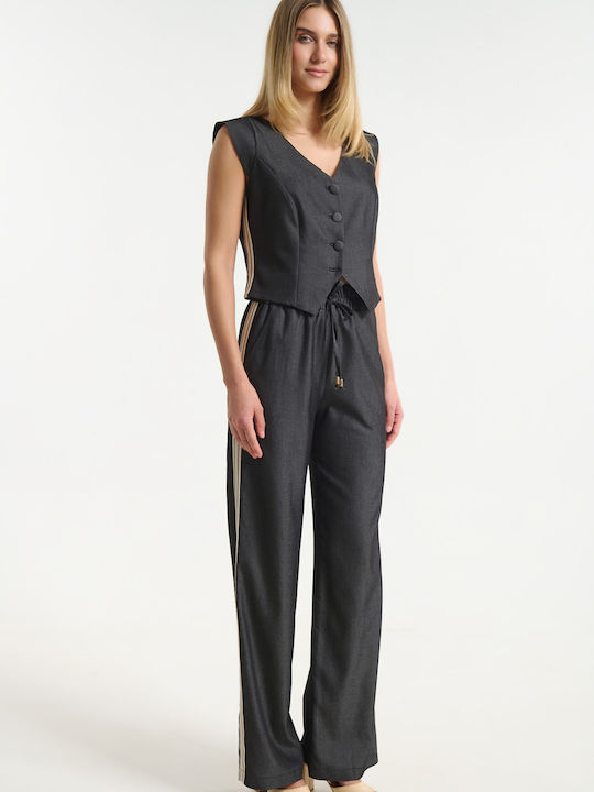 Women's Pantaloons with Rubber Band Striped Black