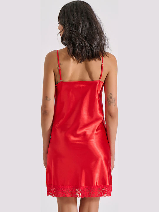 Milena by Paris Summer Satin Women's Nightgown Red 003452-Red
