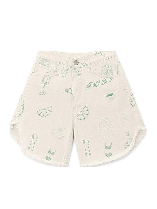 Women's High Waist Jean Shorts Beige