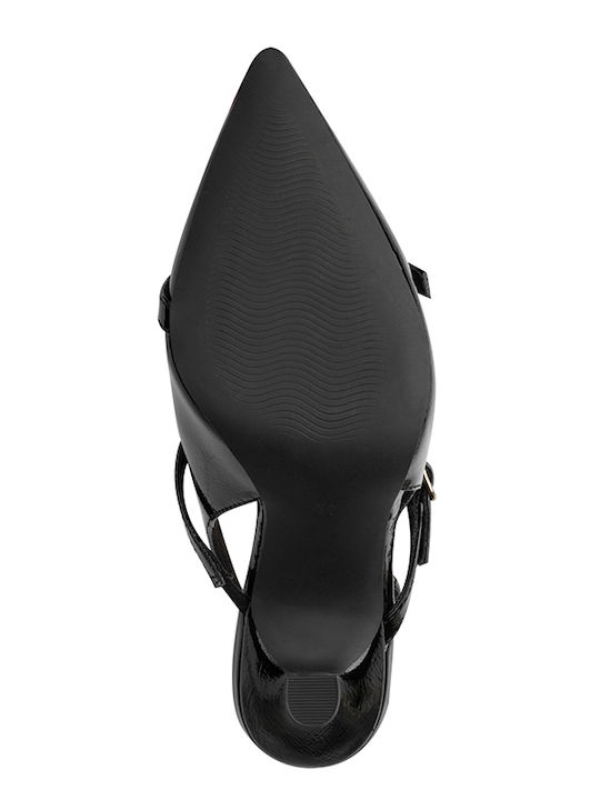 Pointed Toe Heels made of Patent Leather with Strap and High Heel Black