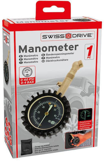 Swiss Drive Analog Tire Pressure Gauge 60 psi